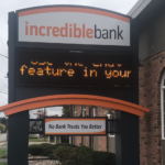 Outdoor business sign for bank.