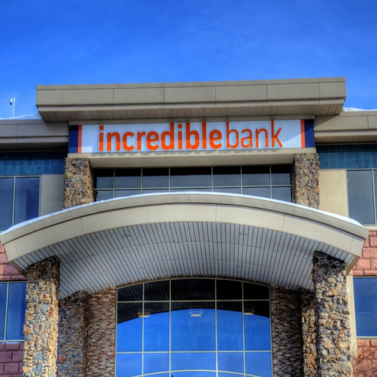 Exterior building sign for bank.