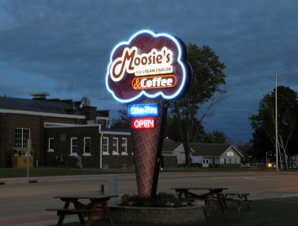 Custom ice cream-shaped business sign.