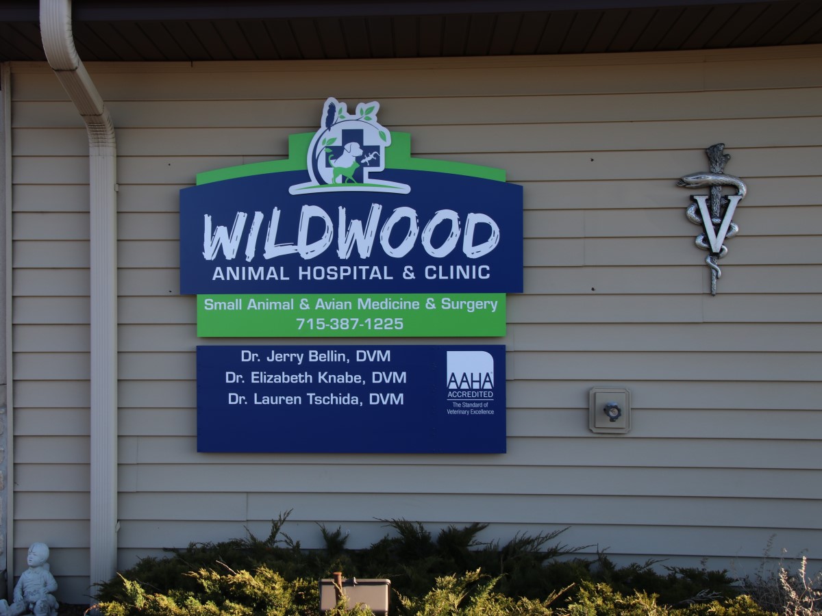 Exterior directory sign for vet's office.